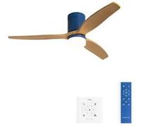 CREATE / WINDCALM M/Ventilateur de plafond ABS avec lumière bleu cobalt, pales effet bois clair, contrôleur et télécommande / 40W, Minuterie, Ø132 cm, 3 températures de lumière, fonction été-hiver