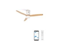 CREATE / WINDCALM M/Ventilateur de plafond ABS avec lumière Wifi et télécommande blanc pales effet bois clair / 40W, silencieux, Ø132 cm, 6 vitesses, minuterie 1 à 4 heures, fonction été-hiver