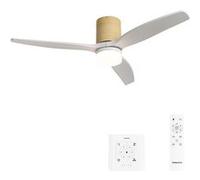 CREATE / WINDCALM M/Ventilateur de plafond ABS avec lumière effect bois clair pales blanches avec contrôleur et télécommande / 40W, Minutere, Ø132 cm, 3 températures de lumière, fonction été-hiver