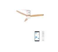 CREATE / WINDCALM M/Ventilateur de plafond ABS avec lumière Wifi et télécommande blanc pales effet bois clair / 40W, silencieux, Ø132 cm, 6 vitesses, minuterie 1 à 4 heures, fonction été-hiver