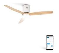 WIND CALM M - Ventilateur de plafond silencieux 40W avec pales techniques en ABS Ø132cm avec eclaraige sans wifi - Blanc / Effet bois clair Bois naturel G