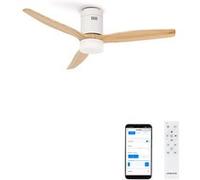 CREATE / WINDCALM M/Ventilateur de plafond ABS avec lumière Wifi et télécommande blanc pales effet bois clair / 40W, silencieux, Ø132 cm, 6 vitesses, minuterie 1 à 4 heures, fonction été-hiver
