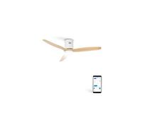 WIND CALM M - Ventilateur de plafond silencieux 40W avec pales techniques en ABS Ø132cm avec eclaraige sans wifi - Blanc / Effet bois clair