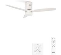 WIND CALM NATURAL WOOD M - Ventilateur de plafond 40W silencieux 100% bois avec eclaraige avec contrôleur mural Blanc G