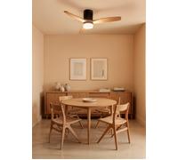 CREATE / WINDCALM NATURAL WOOD S/Ventilateur de plafond LED noir pales bois clair télécommande / 40W, Minuteur, Ø112 cm, 6 vitesses, 3 températures LED, fonction été-hiver