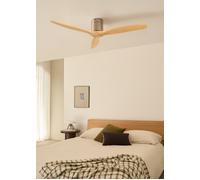 WIND CALM - Ventilateur De Plafond Silencieux 40W Avec Pales Techniques En ABS De Différentes Tailles Sans Lumière & Télécommande & M (Ø132cm) (pièces 10m²-25m²) & Nickel / Effet Bois Clair