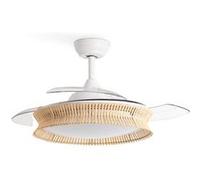 CREATE / WIND CLEAR RATTAN/Ventilateur de plafond avec lumière et télécommande, blanc osier nœud / 40W, silencieux, Ø108, 6 vitesses, minuterie, pales retractables, moteur DC, fonction été-hiver