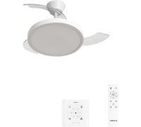 WIND CLEAR STUDIO S - Ventilateur de plafond 40W silencieux avec pales rétractables et eclaraige LED, Ø91cm avec eclaraige avec contrôleur mural Transparent G