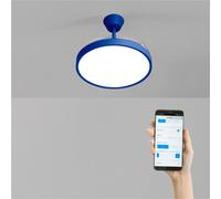 CREATE / WIND CLEAR STUDIO S/Ventilateur de plafond avec lumière bleu cobalt avec Wifi et télécommande / 40W, Ø 91 cm, 6 vitesses, pales rétractables, 3 températures de lumière, fonction été-hiver