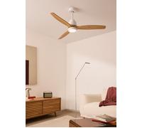 WIND STYLANCE NATURAL WOOD - Ventilateur De Plafond 40W Silencieux 100% Bois Plusieurs Tailles Contrôleur Mural + Télécommande & M (Ø132cm) (pièces 10m²-25m²) & Avec Lumière & Blanc / Bois Clair