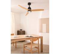 WIND STYLANCE NATURAL WOOD - Ventilateur De Plafond 40W Silencieux 100% Bois Plusieurs Tailles Télécommande & M (Ø132cm) (pièces 10m²-25m²) & Avec Lumière & Noir / Bois Clair