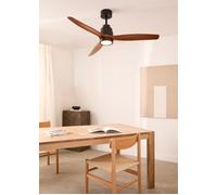 WIND STYLANCE NATURAL WOOD - Ventilateur De Plafond 40W Silencieux 100% Bois Plusieurs Tailles Télécommande & M (Ø132cm) (pièces 10m²-25m²) & Avec Lumière & Noir / Bois Foncé
