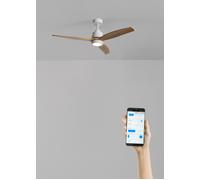 CREATE / WINDSTYLANCE M/Ventilateur de plafond en ABS avec éclairage blanc, pales effet bois naturel, Wi-Fi et télécommande / 40 W, silencieux, Ø 132 cm, 6 vitesses, mode été-hiver, double hauteur