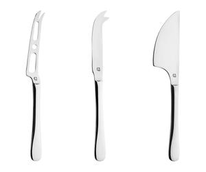 Windsor Carded Lot de 3 Couteaux à Fromage, Acier Inoxydable 18/0, Finition Miroir, Noir