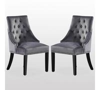Windsor - Lot de 2 Chaises Capitonnées en Velours Gris Foncé - Style Classique & Design - Pieds en Bois - Salle à Manger, Salon ou Coiffeuse