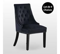 Windsor - Lot de 4 Chaises Capitonnées en Velours Noir - Style Classique & Design - Pieds en Bois - Salle à Manger, Salon ou Coiffeuse