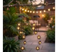 Lampe solaire Lampe à suspendre Carillon Bâtons sonores Soleil Lampe de balcon LED Deko 6 flammes Extérieur, métal, LED, DxH 13x75 cm, lot de 2