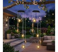 Carillon solaire LED Lampe à suspendre Déco de jardin 6 flammes étoiles extérieures, métal, LED, H 70 cm, lot de 2