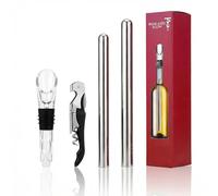 Wine and Flow Rafraîchisseur de Bouteille de Vin Kit 5 en 1 - 2 Bâtons Rafraîchisseurs Inox avec Verseur, Bouchon et Tire Bouchon - Refroidisseur Bouteille sans Glace, Idée Cadeau