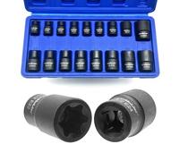 WinHolder Lot de 35 douilles à choc profondes à 6 pans 1/2" métriques 8 mm-32 mm 8 pièces adaptateurs de douille à choc 1/4" 3/8" 1/2" 3/4" réducteur Step Up/Down (17 pièces E Torx Star Socket Set