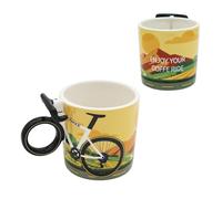 Winkee - Tasse Vélo en Céramique avec Poignée Guidon - Mug Café Original pour Cyclistes (Coffee Ride)