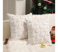 WINKEEY Lot de 2 Housses de Coussin 30x50 Noël Sapin avec Paillettes Housses Décoratives d'hiver pour Canapé, Salon Coussins d'Accent pour Les Fêtes, Blanc
