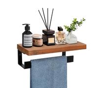 Winmien Porte-Serviettes/Anneau Porte-Serviettes avec étagère en Bois, Porte-Serviettes en métal de qualité supérieure, pour Salle de Bain, Accessoires de Bain à Fixation Murale (Noir Mat, 22,9 cm)