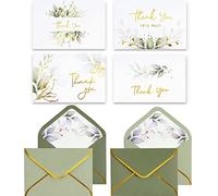Winoo Design Lot de 100 cartes de remerciement vert sauge avec enveloppes en vrac - 12,7 x 8,9 cm - Cartes de remerciement pour mariage, fête prénatale, anniversaire de petite entreprise