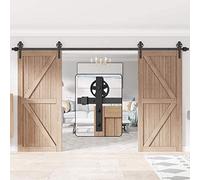 WINSOON 396cm Double porte quincaillerie pour La Prote Coulissante | grange en bois antique roue de base à gros rayons noire Roller Kit Système de rail de support d'armoire de garage