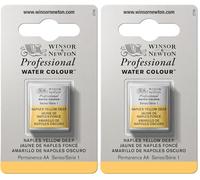 Winsor & Newton Aquarelle Professionnel - Peinture Aquarelle, Haute Luminosité, Résistante à la Lumière, Qualité Archive, Demi Godet, Couleur Jaune de Naples Fonce (Lot de 2)