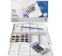 Winsor & Newton Cotman - Ensemble de peinture - 20 parties - aquarelle - 19 couleurs - couleurs assorties - fine - demi-plateau - 8 ml Bleu G