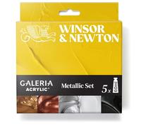 Winsor & Newton Galeria Acrylique Set Métallique - Peinture acrylique couvrante, brillante, résistante à la lumière, polyvalente, idéale pour toile et papier, 5x60ml