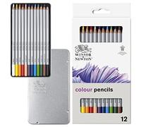 Winsor & Newton Studio Collection Crayons de Couleur X12 | Couleurs riches, couleurs vives, crayons à noyau épais, texture douce et lisse, mélange facile, boîte métallique élégante