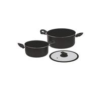 Wintem Lot de 2 casseroles en aluminium avec couvercle en verre 20/24 cm Noir - Poignées ergonomiques pour une prise sûre et confortable - Fond antidérapant et revêtement anti-adhésif - Couvercle avec