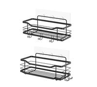 Wintem - Lot de 2 étagères murales adhésives en Acier Noir chromé pour Salle de Bain et Cuisine avec Crochets intégrés et Installation sans Trous Design Moderne
