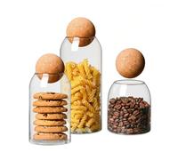 Wintem - Lot de 3 boîtes en verre avec couvercle en liège de 500/800/1000 ml pour pâtes, café et épices, usage quotidien en cuisine, design élégant et fermeture naturelle hermétique