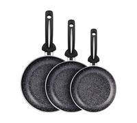 Wintem Lot de 3 poêles anti-adhésives effet pierre en aluminium - Poignées ergonomiques - Idéales également pour induction - Comprend des poêles de 18, 22 et 26 cm - Résistantes et faciles à nettoyer