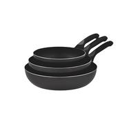 Wintem Lot de 3 poêles en aluminium 20/24/28 cm Noir - Fond antidérapant et revêtement antiadhésif - Poignées ergonomiques confortables et sûres - Cuisson uniforme et bons résultats