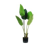 Wintem Strelitzia Plante Artificielle avec 5 Feuilles, 100 cm, Pot avec Mousse Naturelle, Parfait pour Les environnements intérieurs