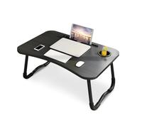 Wintem Table Basse Pliable 60 x 40 cm Noir - Intégré avec Porte-gobelet - Élégant et Multifonctionnel pour Tout Type d'espace dans la Maison - Facile à Ranger et à Utiliser