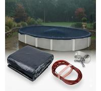 Winter Block Bâche d'hiver de qualité supérieure pour Piscine Hors Sol Ovale, 4,6 x 7,3 m, avec treuil et câble, résistance et durabilité, Protection UV