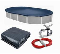 Winter Block WC1015OV Bâche d'hiver pour Piscine Hors Sol, Ovale de 3 x 4,5 m, Bleu uni - Comprend treuil et câble pour Une Installation Facile - Résistance et durabilité supérieures, traitée pour la