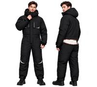 Winter Outdoor Riding Insulated Full-Body Suit, Snow Suit for Men | Fleece-Lined Polyester, Waterproof Shell, Wind-Resistant High Collar, Removable Hood, Dual-Layer Cuffs, Back-Waist Zipper