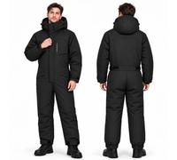 Winter Outdoor Riding Insulated Full-Body Suit, Snow Suit for Men | Fleece-Lined Polyester, Waterproof Shell, Wind-Resistant High Collar, Removable Hood, Dual-Layer Cuffs, Back-Waist Zipper