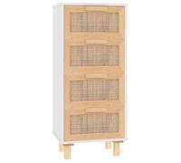 “Winter Sale""TOP Armoire/Cabinet à tiroirs Blanc - Buffet Blanc 40x30x90cm - bois de pin massif et rotin naturel PRO56361
