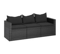 “Winter Sale""TOP Canapé de jardin Noir - Canapé de jardin à 3 places avec coussins noir résine tressée PRO24988