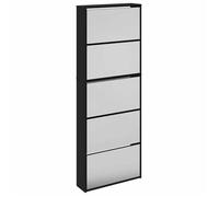 “Winter Sale""TOP Meuble à chaussures Noir - Armoire à chaussures avec miroir 5 niveaux noir 63x17x169,5cm PRO92726