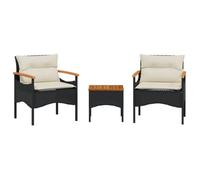 “Winter Sale""TOP meuble d'extérieur arrière-cour, terrasse Noir - Salon de jardin 3 pcs avec coussins noir résine tressée PRO40644