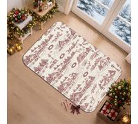 Winter Village Tapis de couloir en toile de Noël 2 x 3 | Scène de village d'hiver, tapis de couloir, motifs cerfs, illustrations de pin, style toile classique