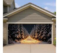 Winter Wonderland Housse de porte de garage, lanternes de forêt enneigée, grandes décorations de porte de garage, vacances intérieures et extérieures, toile de fond pour fête de Noël, 397 x 180 cm